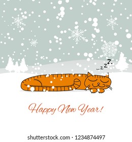 Christmas card design with sleeping cat