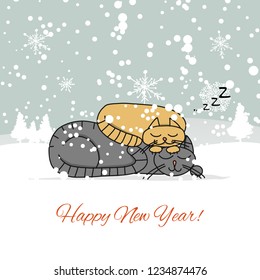 Christmas card design with sleeping cats