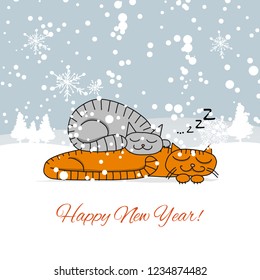 Christmas card design with sleeping cats