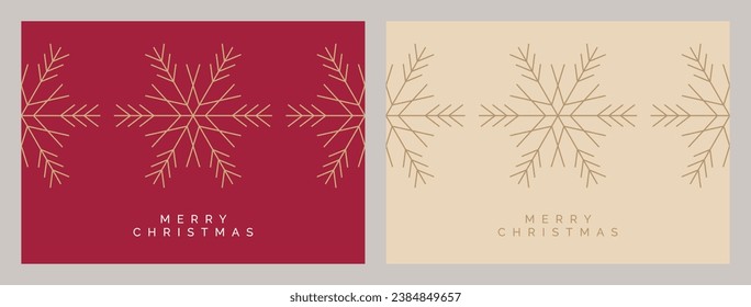 Christmas Card Design with Snowflake Pattern. Set of Christmas Greeting Cards with Minimalist Snowflake Illustration and Merry Christmas Text. Festive Merry Christmas Greeting Cards Vector.