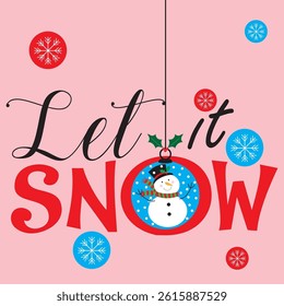 Christmas card design with snowman and snowflakes
