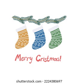 Christmas card design with Christmas socks. Winter holiday design for postcards, paper prints, web banners.