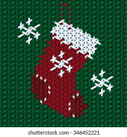 Christmas card design with Christmas Stocking, Sock illustration on embroidery, or fabric patter