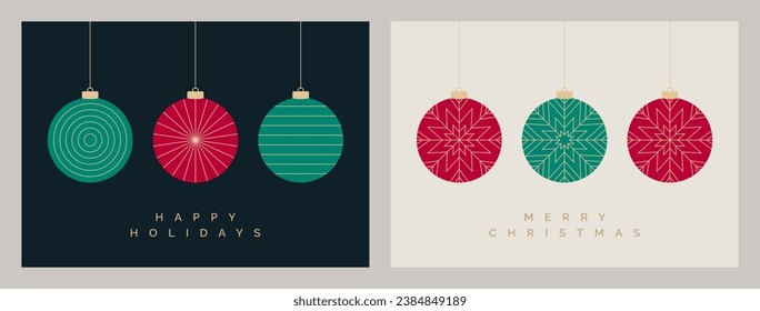 Christmas Card Design Template. Christmas Bauble Decorations with Snowflake and Patterns. Merry Christmas Greeting Card Creative Concept Vector Illustration. 