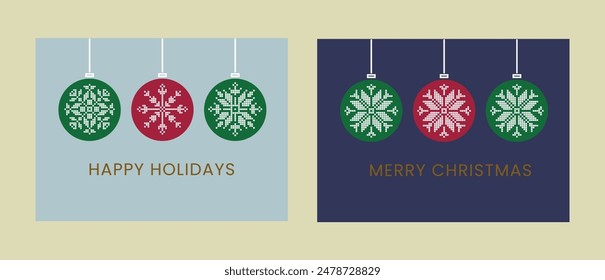 Christmas Card Design Template. Christmas Bauble Decorations with Snowflake and Patterns. Merry Christmas Greeting Card Creative Concept Vector Illustration.
