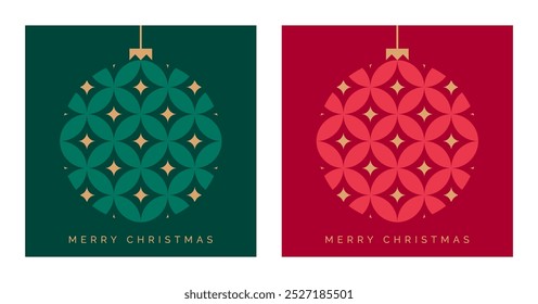 Christmas Card Design Template with Bauble Decoration. Elegant Christmas Greeting Card Concept. Luxury Design Template for Christmas Cards.