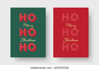 Christmas Card Design Template with Elegant Typography. Christmas Greeting Card Vector Design with HO HO HO Merry Christmas Retro Style Text Lettering. 