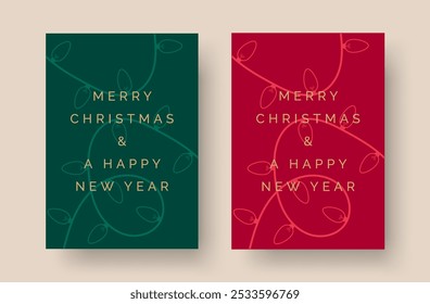 Christmas Card Design Template with Christmas Lights Background. Elegant Christmas Greeting Card Concept. Luxury Design Template for Christmas Cards.