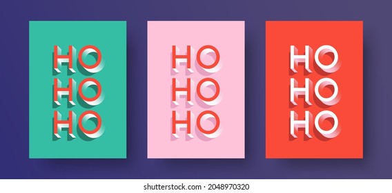 Christmas Card Design Template. Retro Christmas Greeting Card Set with Retro style 'HO HO HO' Text Typography. Vector Christmas cards