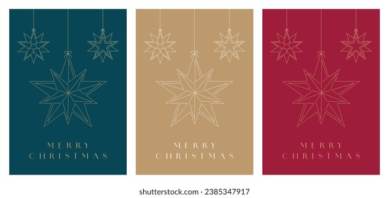 Christmas Card Design Template Set. Merry Christmas Greeting Card With Festive Star Decoration. 