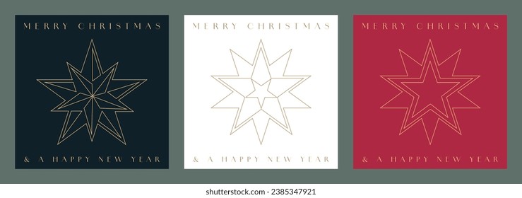 Christmas Card Design Template. Set of Christmas card with Geometric Star Illustration. Merry Christmas and a Happy New Year. Festive Greeting Card