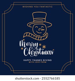 Christmas Card Design Template with Snowman. Elegant Christmas Greeting Card Concept. Luxury Design Template for Christmas Cards. 