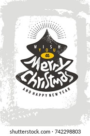 Christmas card design template with Christmas tree and creative typography
