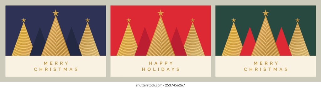 Christmas Card Design Template with Christmas Trees Illustration. Merry Christmas and Happy Holidays Greeting Card Modern Xmas Design with Christmas Trees Background. 