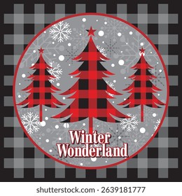 Christmas card design with christmas tree and buffalo plaid