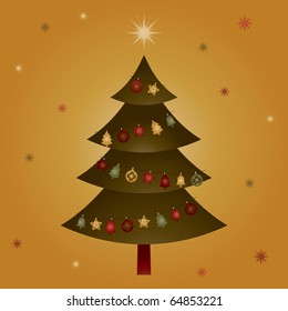 christmas card design with tree and decorations