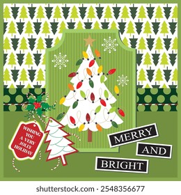 Christmas card design with Christmas tree and tree pattern