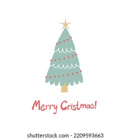 Christmas card design with Christmas tree. Winter holiday design for postcards, paper prints, web banners.