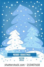 christmas card design with trees silhouettes and falling snow