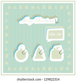Christmas card with design xmas silhouette elements office stickers paper notes