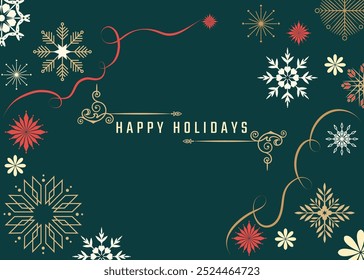 Tarjeta de Navidad diseñada con muchos patrones diferentes de copo de nieve. Todo en grupo y capas separadas. Vector.