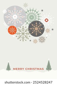 Christmas card designed with many different snowflake patterns. All in group and separate layers. Vector.