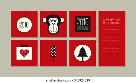 Christmas card designs set. Christmas backgrounds collection for party invitation, poster, postcard, web, printing. New Year design elements. Vector illustrations.