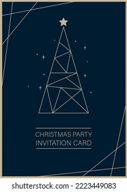 Christmas Card Designs with Simple Geometric Christmas Tree Illustration. Modern Luxury Card with Merry Christmas, Season's Greetings, Text. Elegant Christmas tree in geometric style.