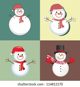 christmas card with different snowmen vector illustration