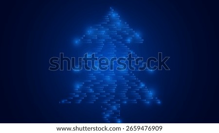 Christmas Card With Digital Christmas Tree Made of Data Flow Binary Digits. Binary Computer Matrix. Abstract Technology Holiday Background. Vector Illustration.
