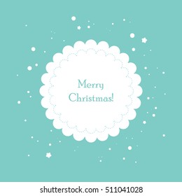 Christmas card dimple design.
Vector flat illustration with holiday wishes written. Round Christmas ornament arranged with snowflakes on blue background.