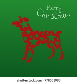 Christmas card, Christmas dog on green background,vector illustration
