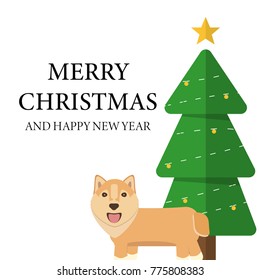 Christmas card. Dog. Vector illustration.