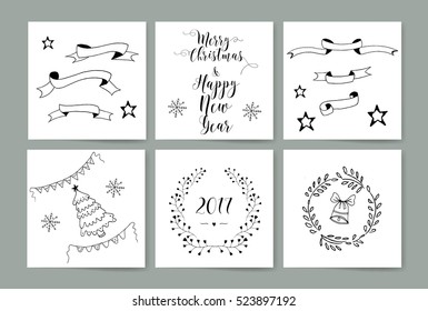 Christmas card. Doodle decor for decorating greeting card, design template, invitations, holiday, textile. Style for Invitation Design. Vector Illustration of Decorative Vintage Elements.