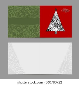 Christmas card, doodle pattern tree for your design
