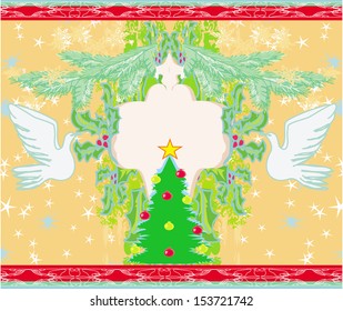 Christmas card with doves and mistletoe
