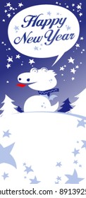 Christmas card with Dragon, talking Happy New Year.