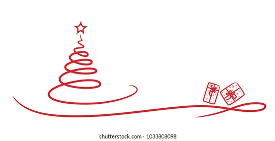 Christmas card drawn with a Christmas tree with gifts and an inscription