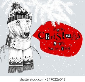 Christmas card with dressed up polar bear