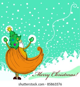 Christmas card with dwarf , vector