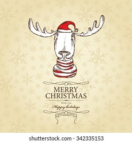Christmas card with Christmas Elk. hand drawn 