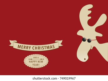 Christmas Card with Elk who wears Glasses