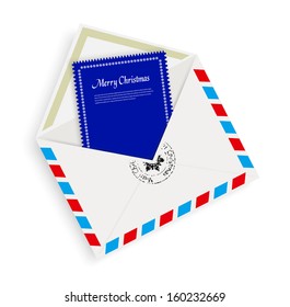 Christmas card with envelope on a white background