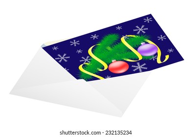 Christmas card in an envelope. Vector illustration.
