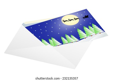 Christmas card in an envelope. Vector illustration.