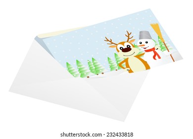 Christmas card in an envelope. Vector illustration.