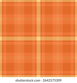 Christmas card fabric tartan check, panjabi seamless textile plaid. Madras pattern vector texture background in orange and amber colors palette.