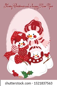 Christmas card family of snowmen.