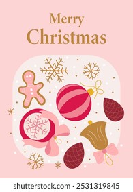 Christmas card. Festive design with typography and Christmas elements. Trendy hand drawn illustration for season banner, poster, cover. Vector illustration