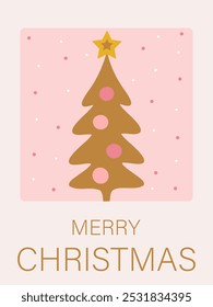 Christmas card. Festive design with typography and Christmas tree. Hand drawn illustration for season, poster, cover. Vector illustration